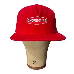 CHORE-TIME red corduroy trucker cap hat made in the USA vintage